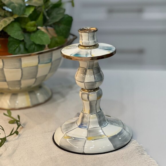 Sterling Check Enamel Candlestick -NEW - Picture 6 of 16